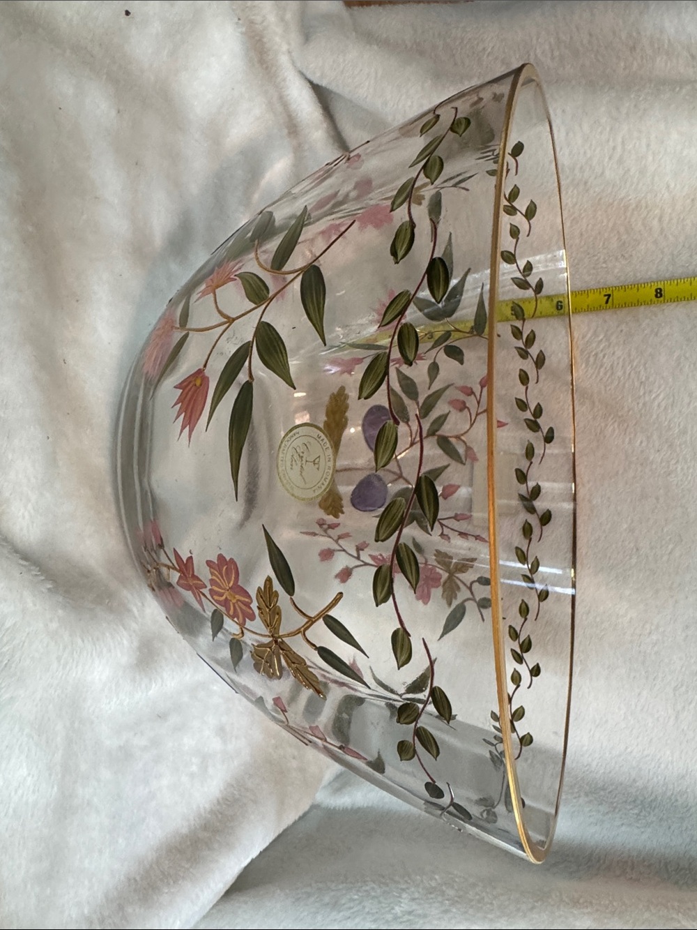 Vintage Crystal Clear Amelia Hand Painted 11” Glass Bowl - Made in Romania